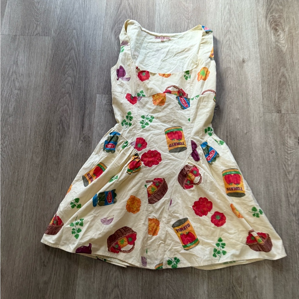 bailey rose ivory bodega market food mini flare lace up back mini dress small